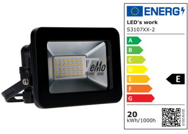 SHADA LED-Strahler Flutlichtstrahler 20W 2200lm 4000K IP65 - Sanan LED - Schwarz, EEC: E (310702)